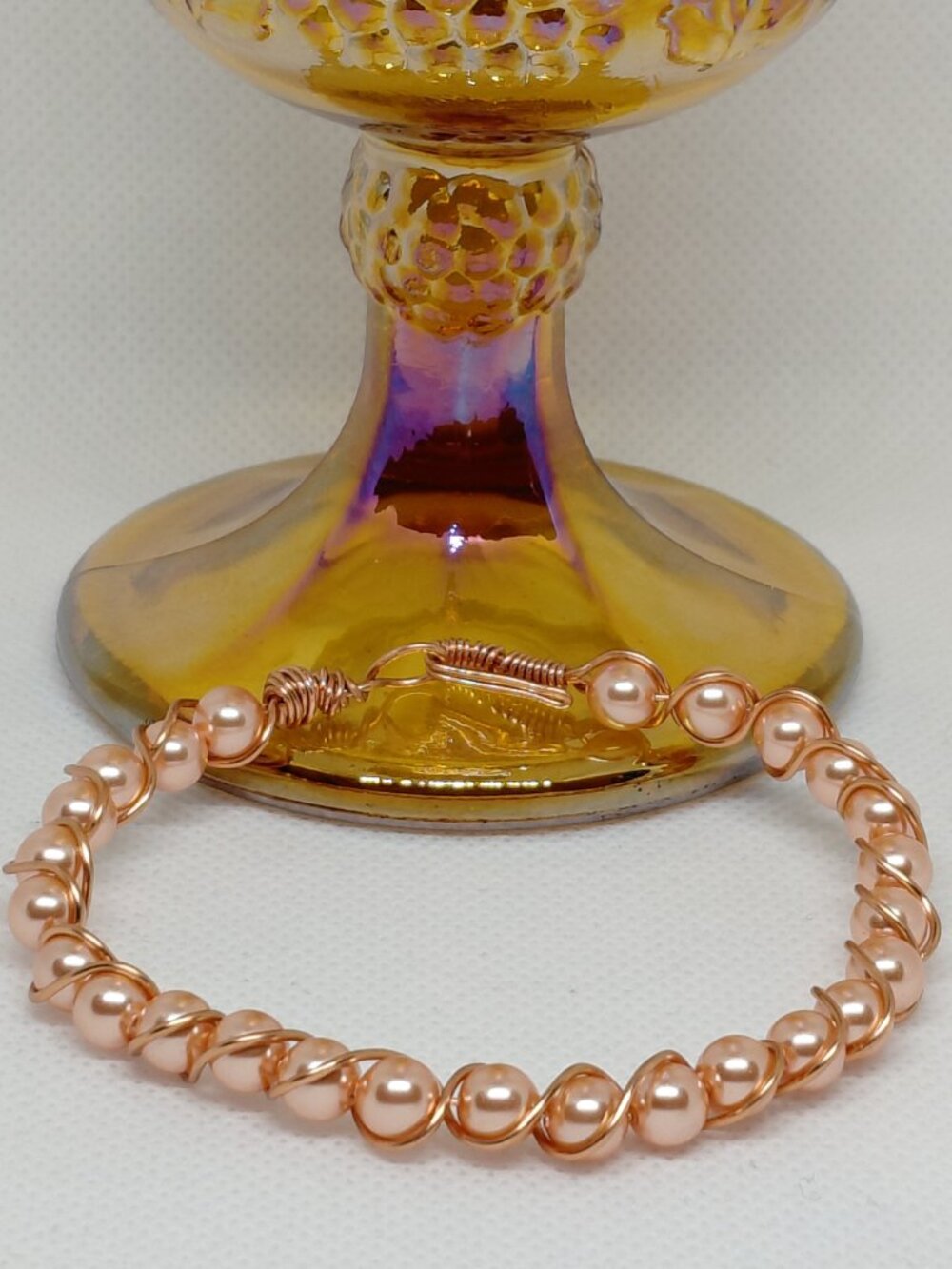 Artisan Vintage Marigold Collection Peach Swarovski Crystal Pearl Bracelet - Picture 3 of 7